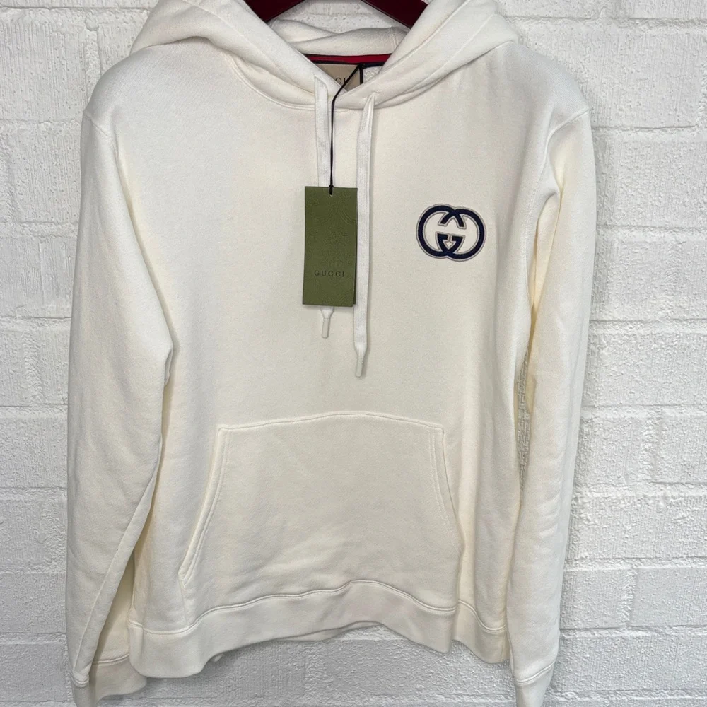Gucci Interlocking G Embroidery Cotton Hooded Sweatshirt sz L